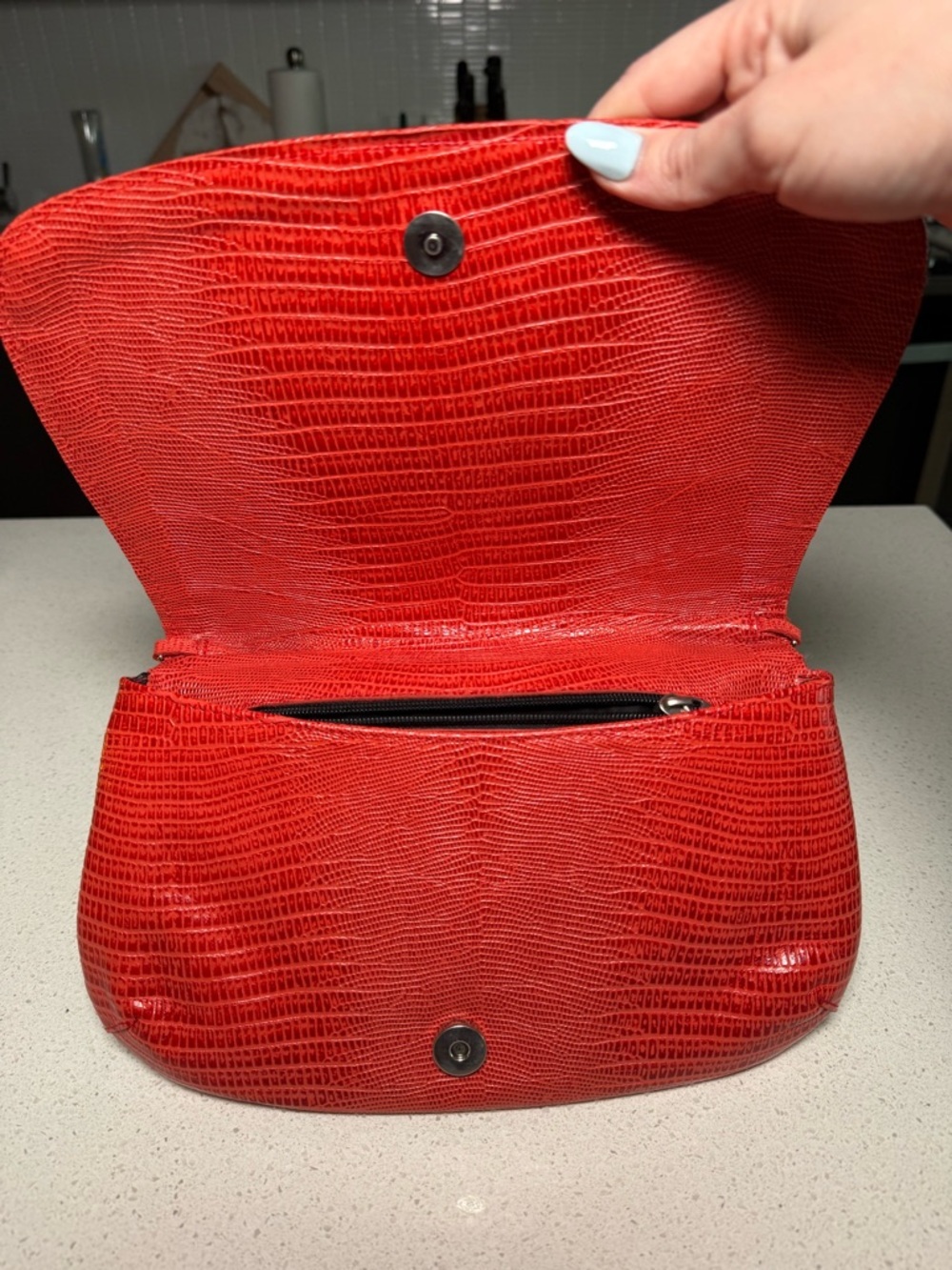 Donald J. Pliner Red Textured Crossbody with Chain Strap - Picture 3 of 6
